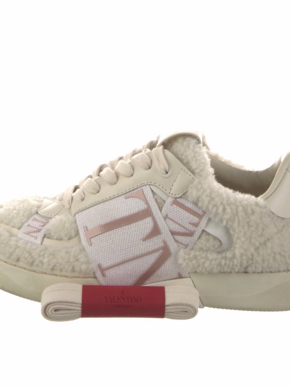 Valentino Ivory and Pink Shearling-Trim Sneakers - Picture 6 of 8